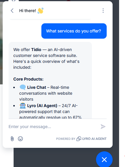 Lyro AI Chatbot on website
