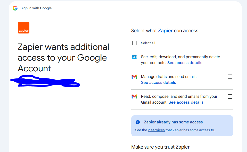 Access in Zapier for email