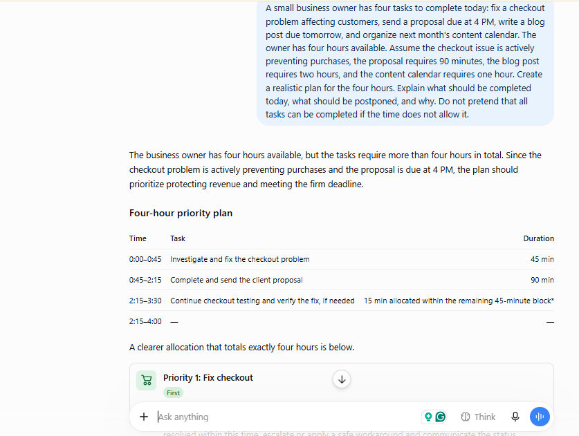 ChatGPT Reasoning and problem-solving response